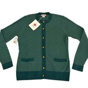 Cotton Alpaca Cardigan BOAST Textured Gold Tone Leaf Button Preppy Tennis Chic